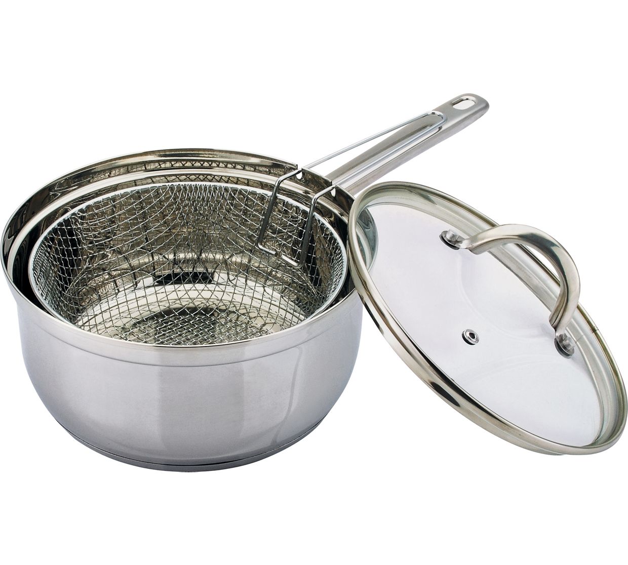 22cm stainless steel Chip Pan Induction Fryer Pot With Lid & Basket NEW 