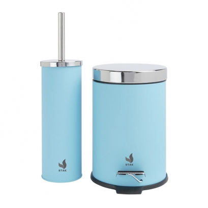 Slow Closing Bin and Brush - Crystal Blue